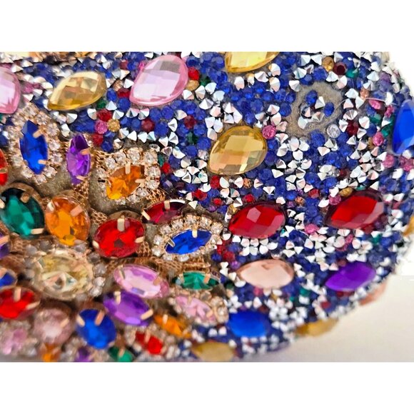 PURSE/CLUTCH-Encrusted in Rhinestones on Front-Gold Back-Shoulder Chain-Clutch - Picture 9 of 16